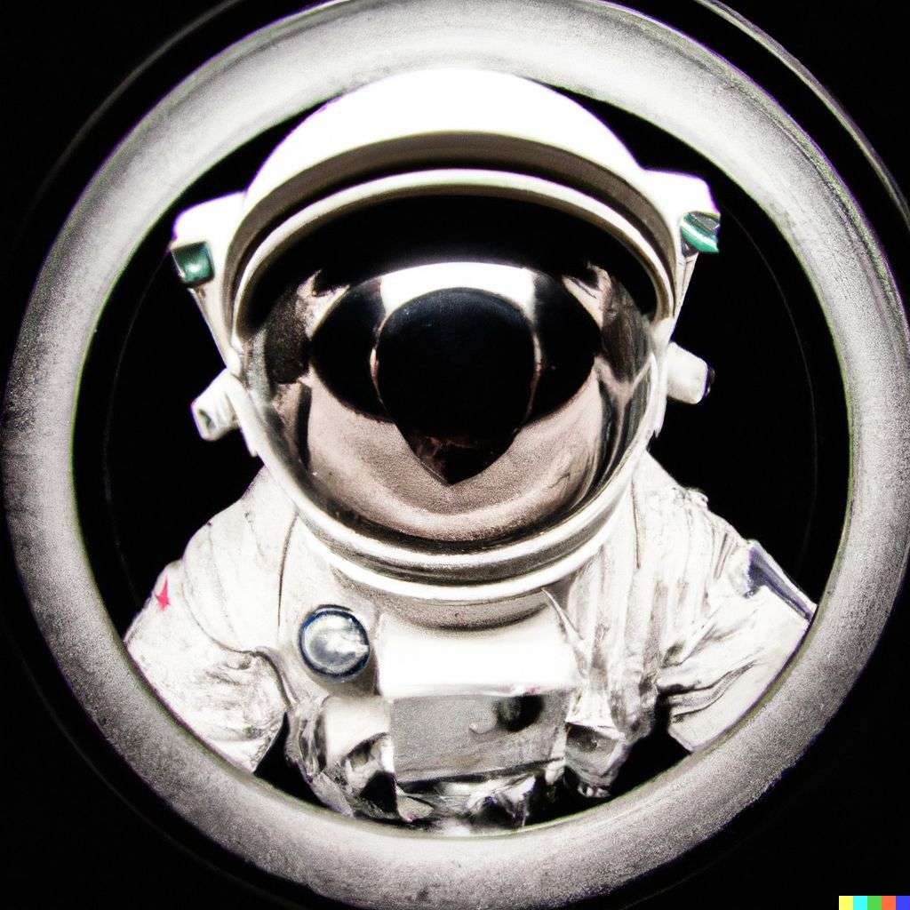 an astronaut, photograph taken with a fisheye lens, 10mm